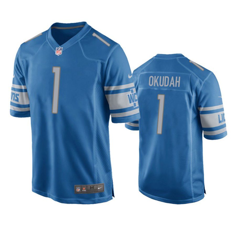 jeff okudah lions blue game jersey