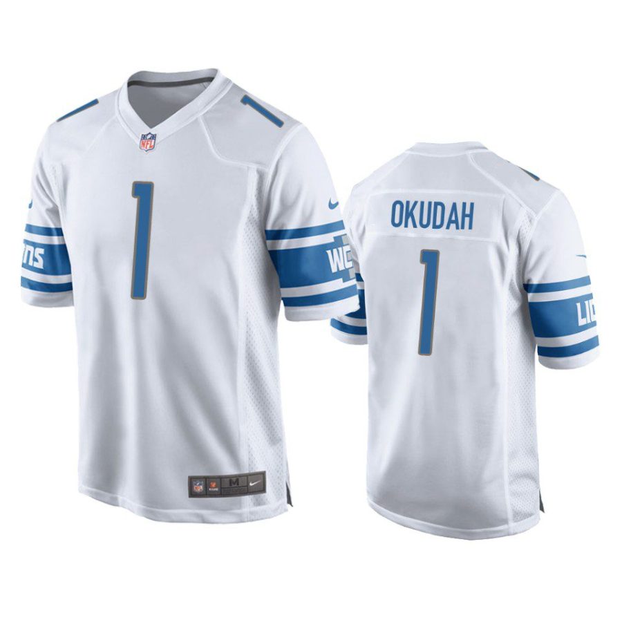 jeff okudah lions white game jersey