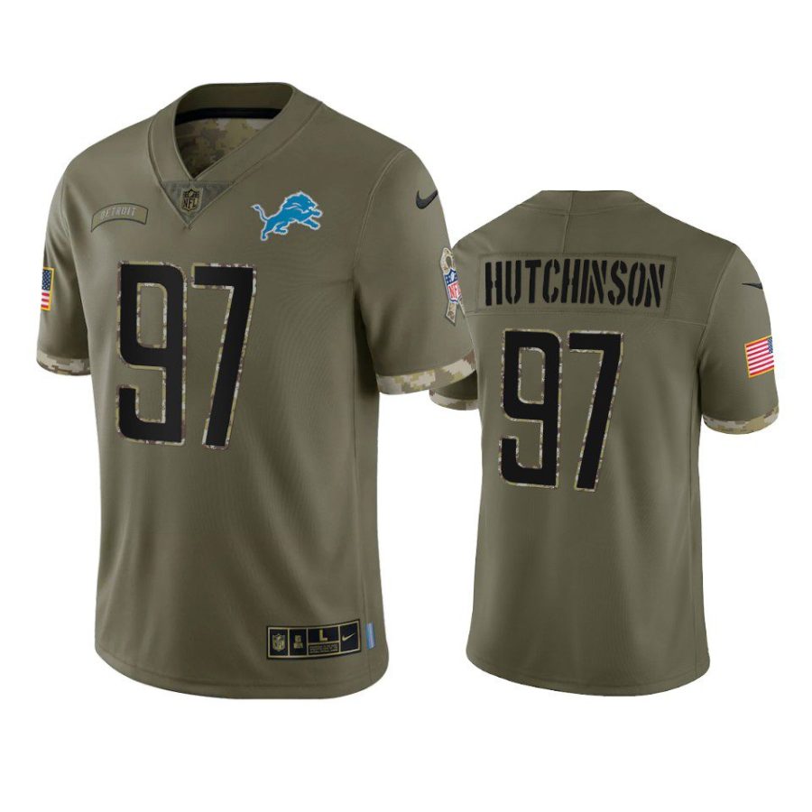 lions aidan hutchinson olive limited 2022 salute to service jersey