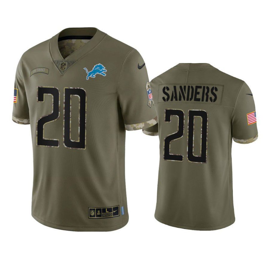 lions barry sanders olive limited 2022 salute to service jersey