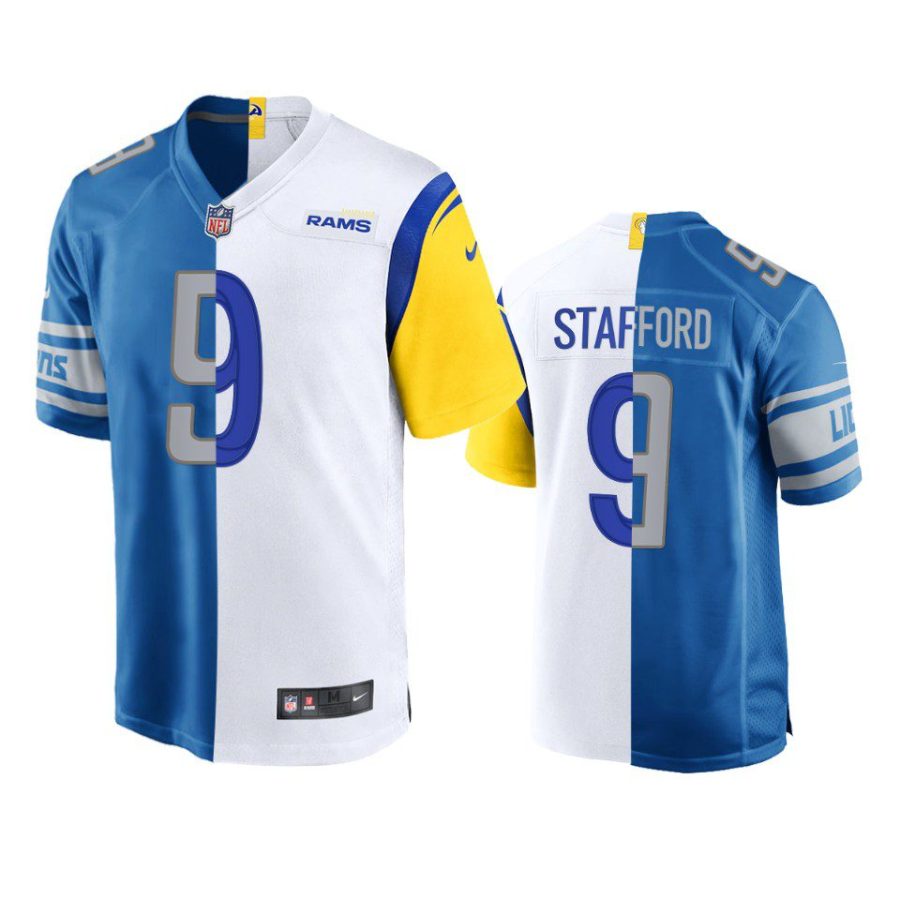 matthew stafford rams blue white split game jersey