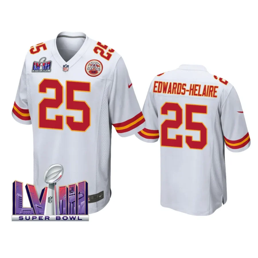 men clyde edwards helaire white super bowl lviii game jersey