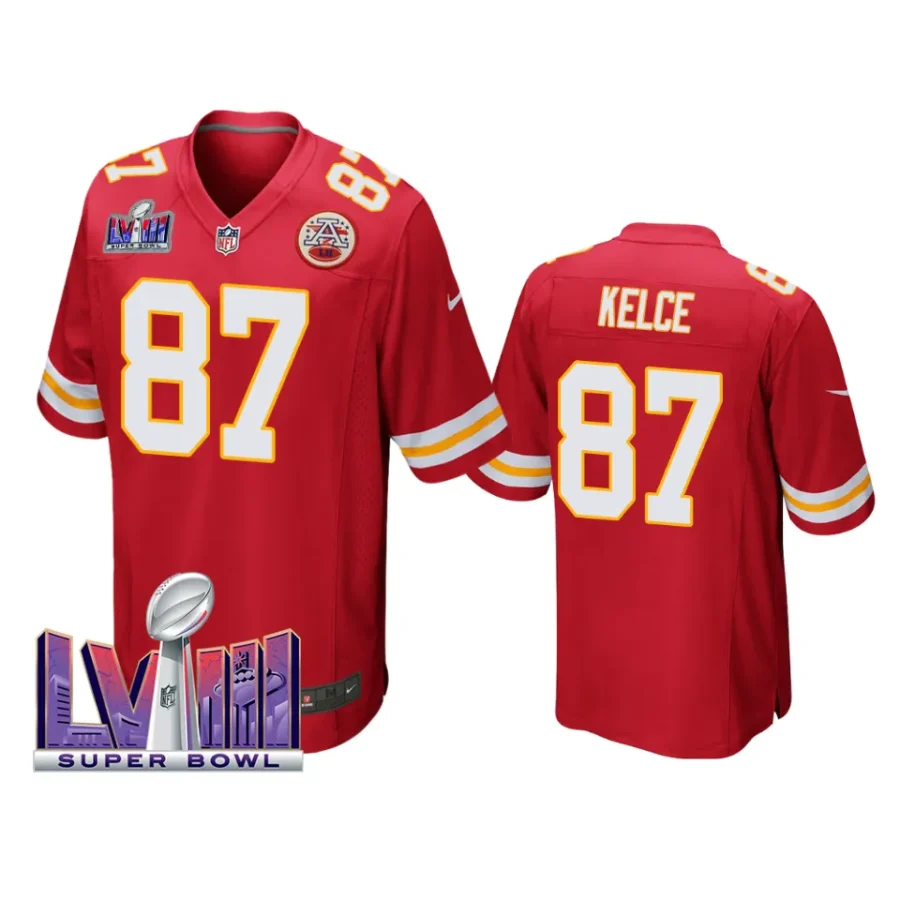 men travis kelce red super bowl lviii game jersey