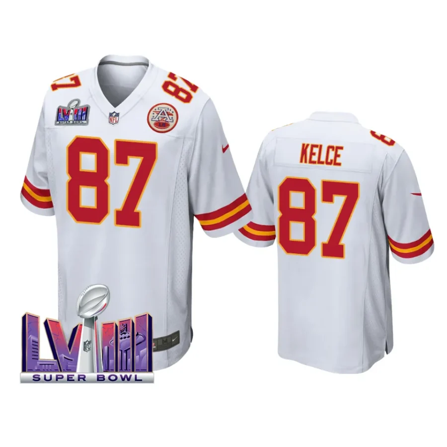 men travis kelce white super bowl lviii game jersey