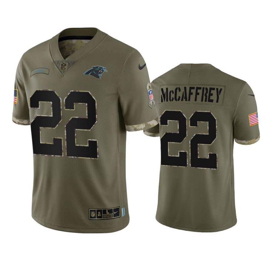 panthers christian mccaffrey olive limited 2022 salute to service jersey