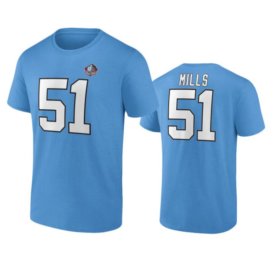 panthers sam mills blue hall of fame name number t shirt