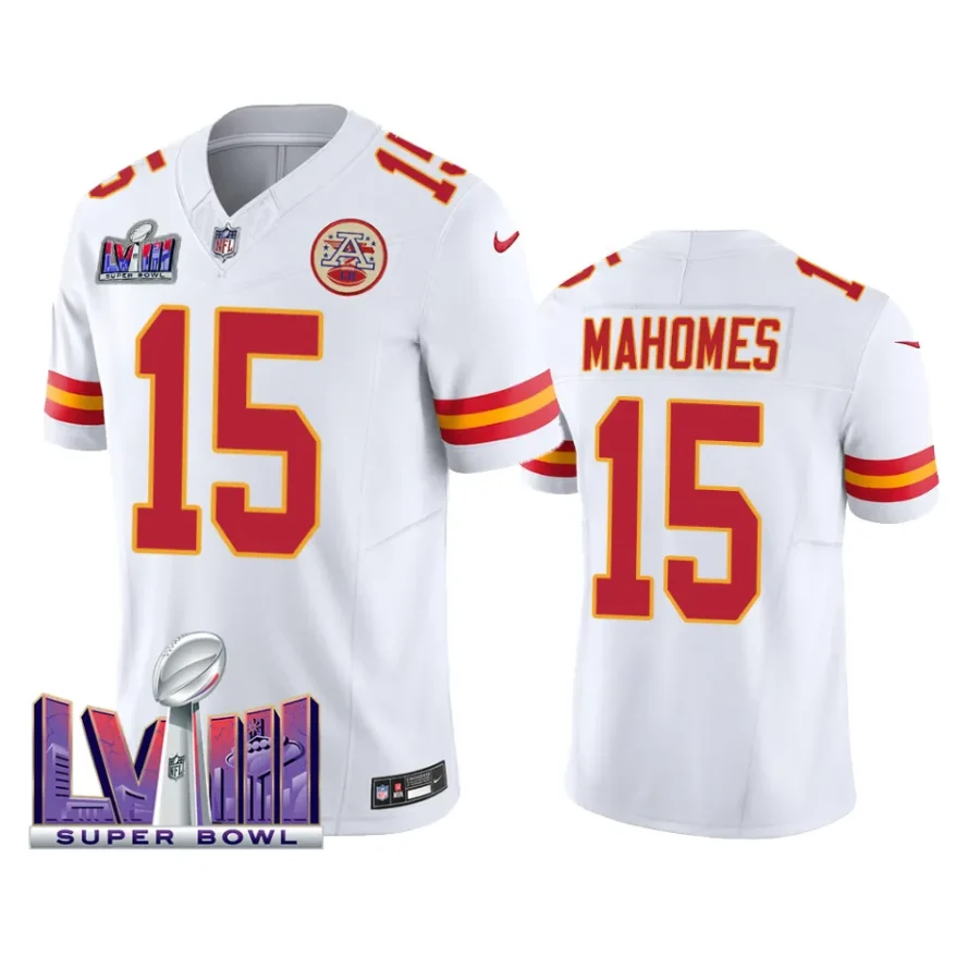 patrick mahomes ii chiefs jersey 2024 white vapor fuse super bowl lviii