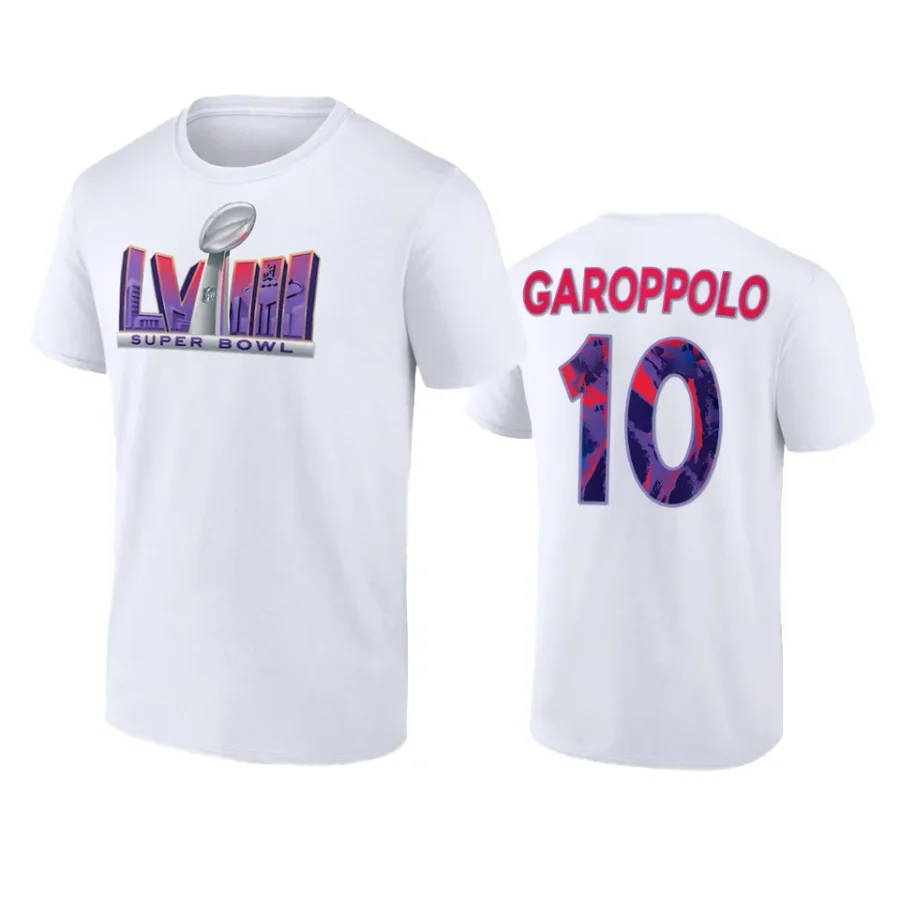 raiders jimmy garoppolo white super bowl lviii trophy dimension t shirt