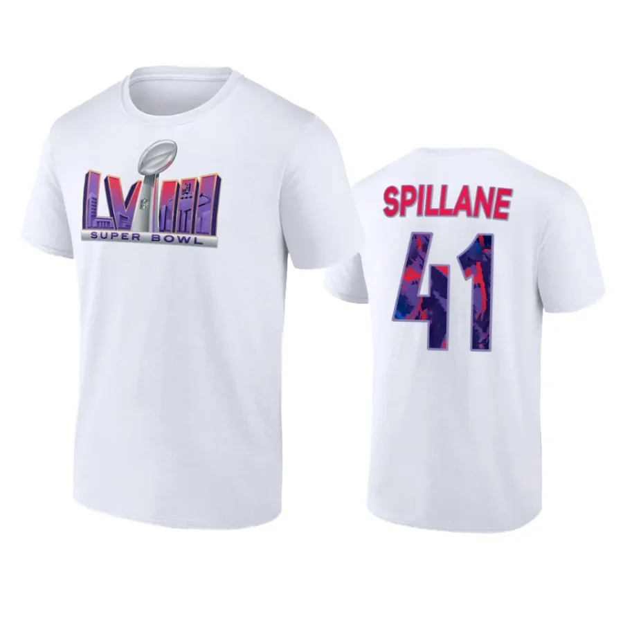 raiders robert spillane white super bowl lviii trophy dimension t shirt