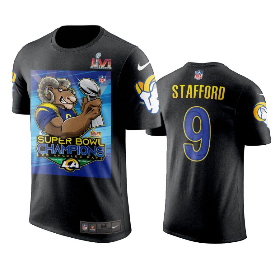 rams matthew stafford black super bowl lvi champions cartoon t shirt