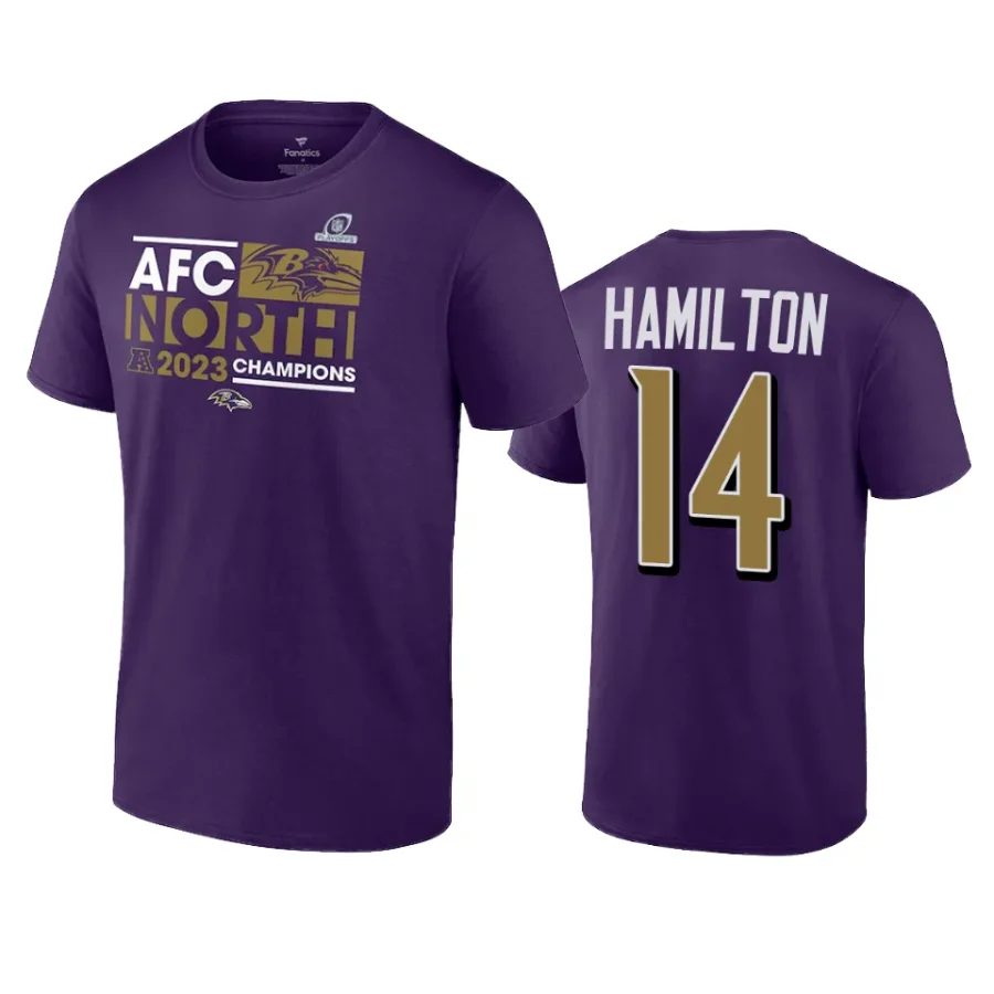 ravens kyle hamilton purple 2023 afc north division champions t shirt