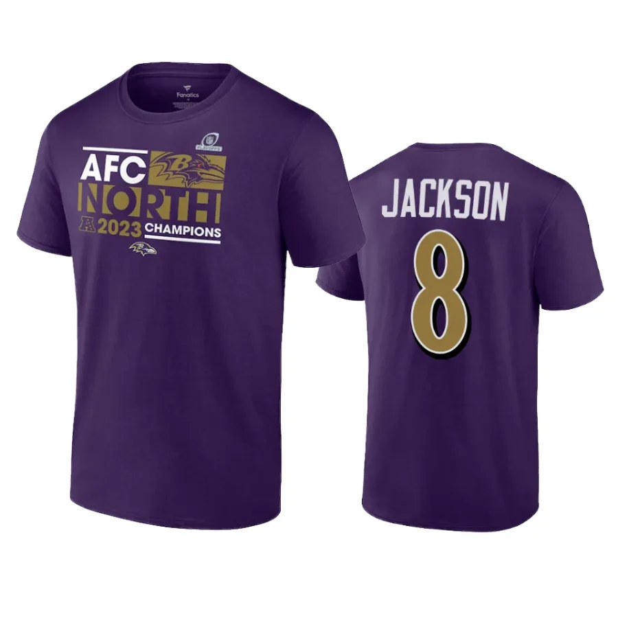 ravens lamar jackson purple 2023 afc north division champions t shirt