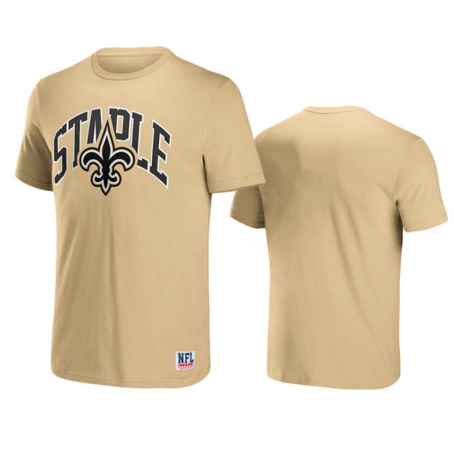 saints gold staple logo lockup t shirt