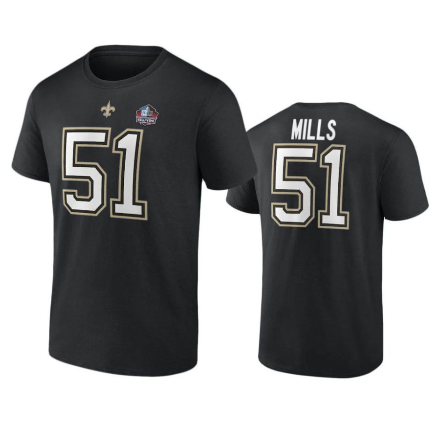 saints sam mills black hall of fame name number t shirt