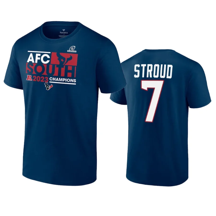 texans c.j. stroud navy 2023 afc south division champions conquer t shirt