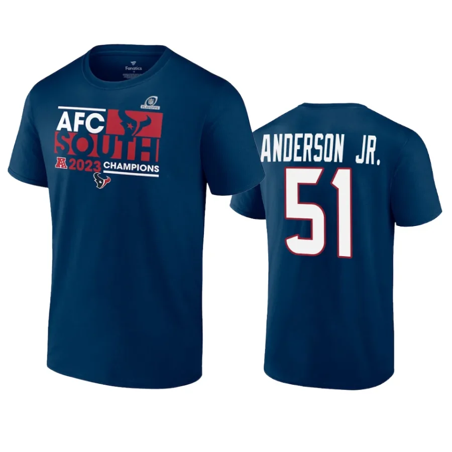 texans will anderson jr. navy 2023 afc south division champions conquer t shirt