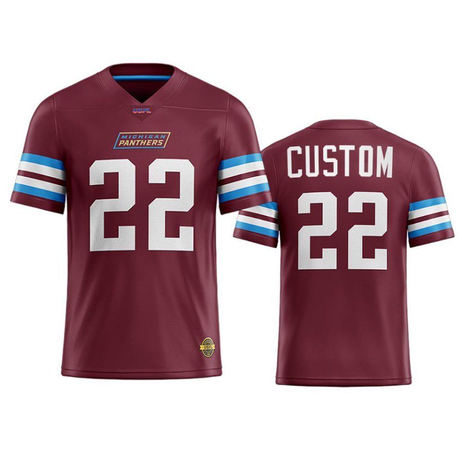 usfl michigan panthers custom burgundy replica jersey