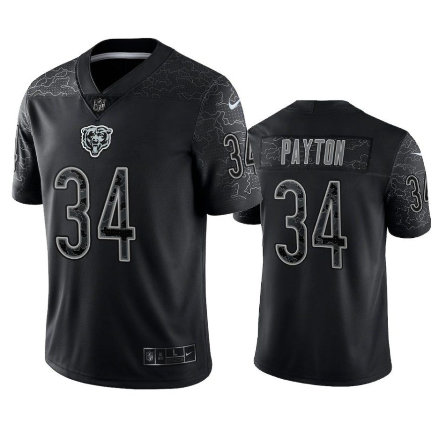 walter payton bears reflective limited black jersey