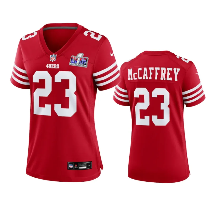women 49ers christian mccaffrey super bowl lvii scarlet jersey