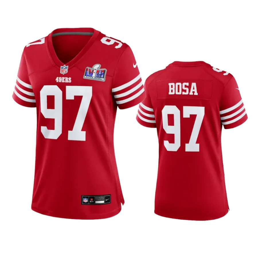 women 49ers nick bosa super bowl lvii scarlet jersey