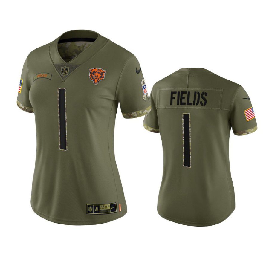 women bears justin fields olive limited 2022 salute to service jersey