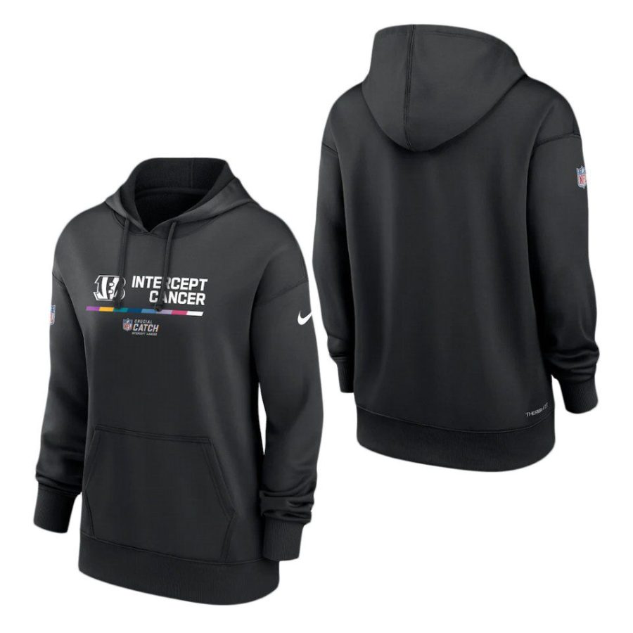 women bengals black 2022 nfl crucial catch therma pullover hoodie