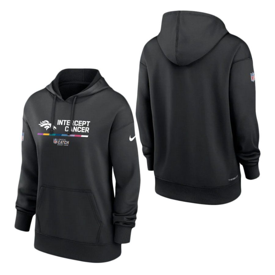 women broncos black 2022 nfl crucial catch therma pullover hoodie