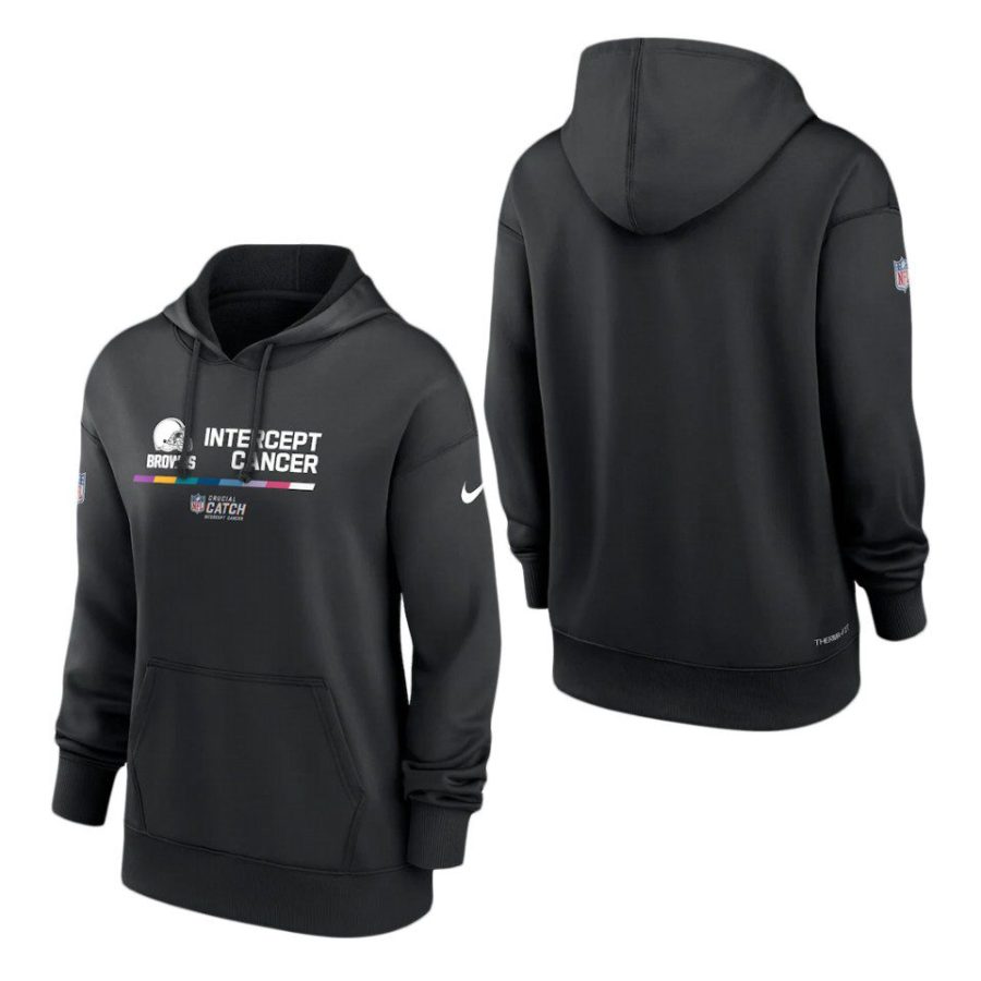 women browns black 2022 nfl crucial catch therma pullover hoodie