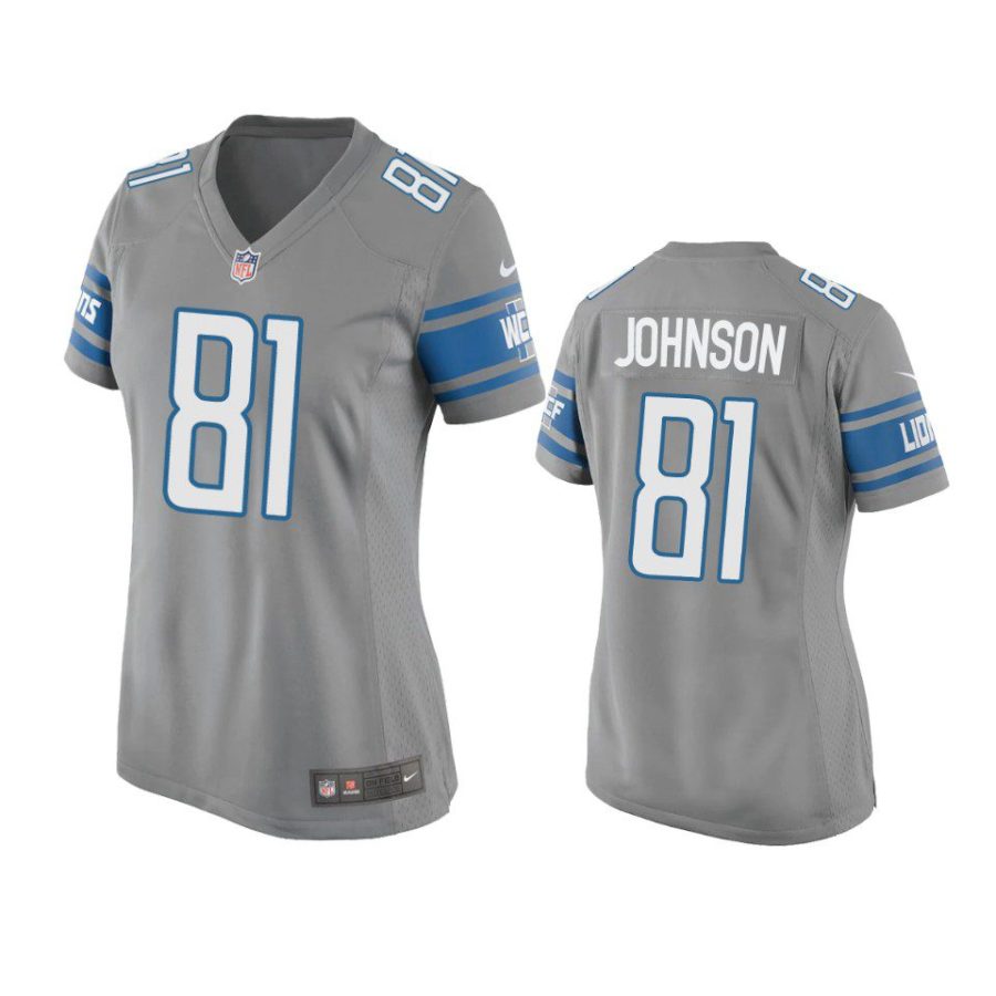 women calvin johnson lions game silver jersey