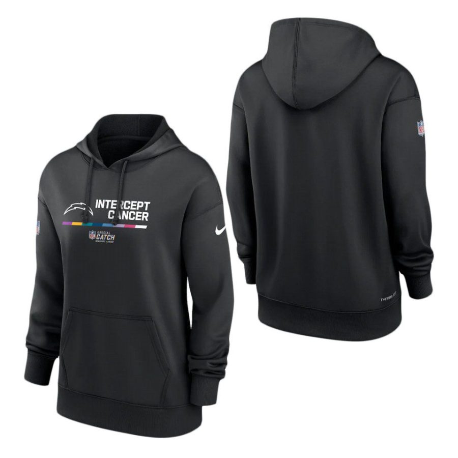 women chargers black 2022 nfl crucial catch therma pullover hoodie