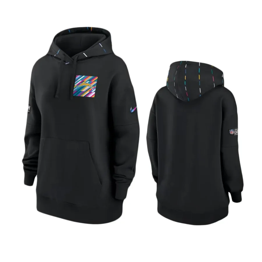 women chargers black 2023 nfl crucial catch club hoodie