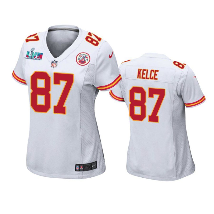 women chiefs travis kelce white super bowl lvii game jersey