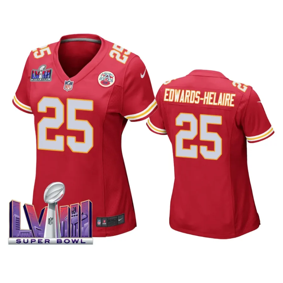 women clyde edwards helaire red super bowl lviii game jersey