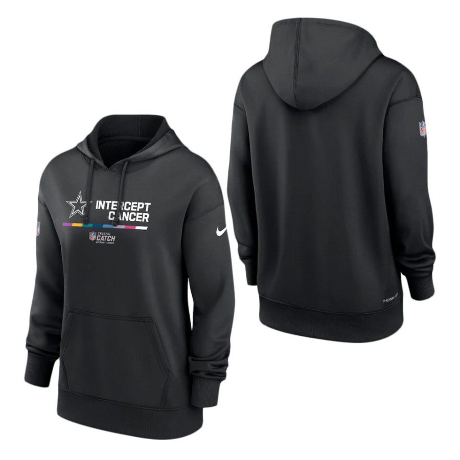 women cowboys black 2022 nfl crucial catch therma pullover hoodie