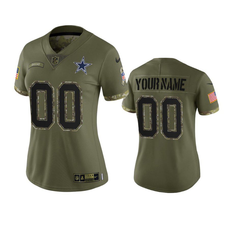 women cowboys custom olive limited 2022 salute to service jersey