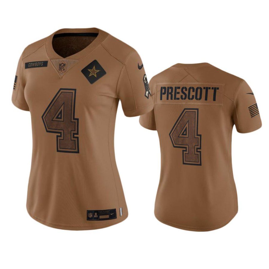 women cowboys dak prescott brown limited 2023 salute to service jersey