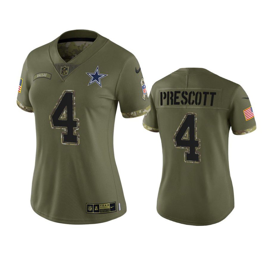 women cowboys dak prescott olive limited 2022 salute to service jersey