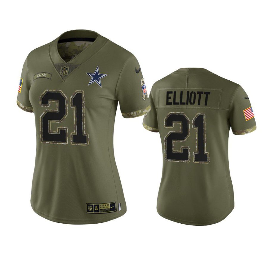 women cowboys ezekiel elliott olive limited 2022 salute to service jersey