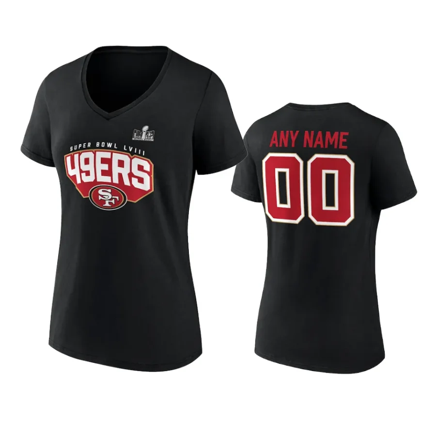 women custom 49ers black super bowl lviii t shirt