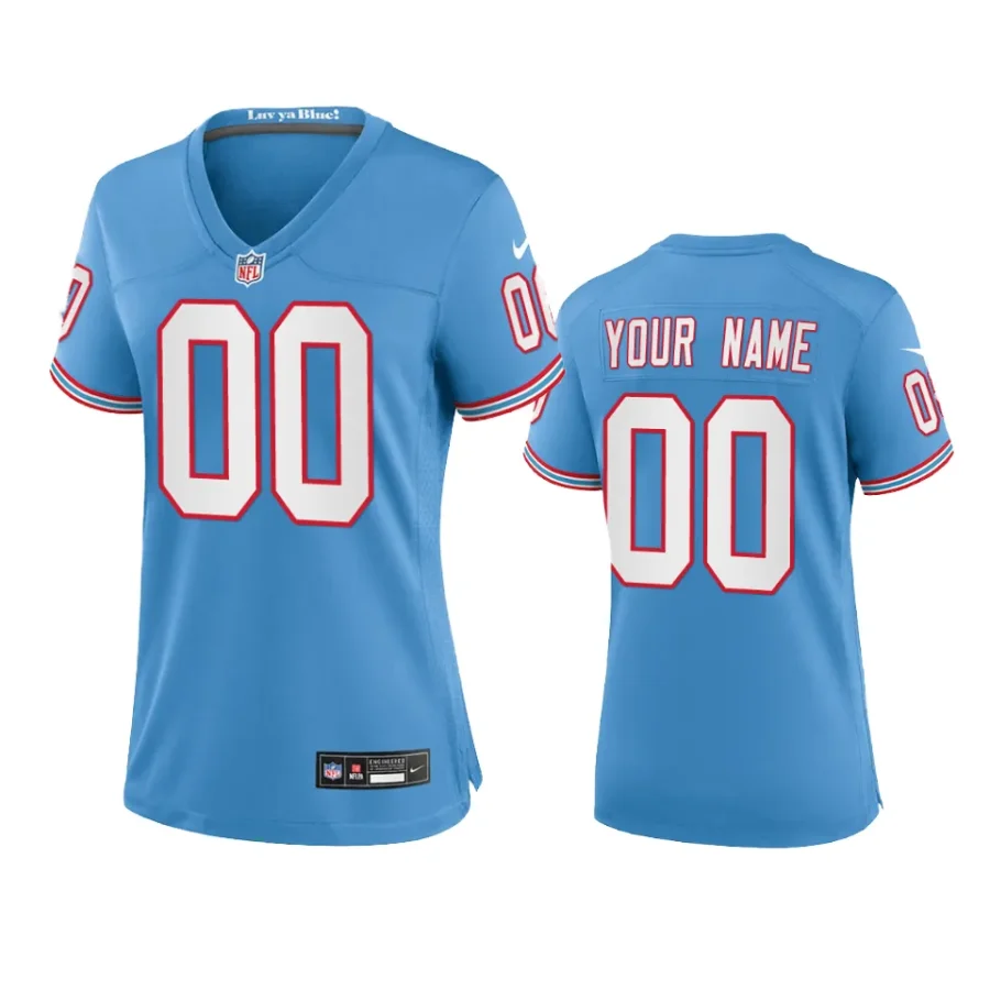 women custom titans oilers throwback game light blue jersey