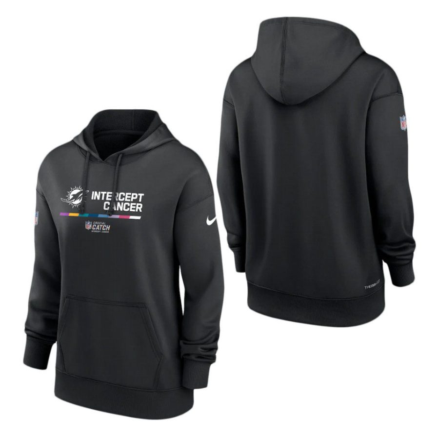 women dolphins black 2022 nfl crucial catch therma pullover hoodie