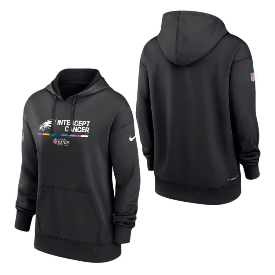 women eagles black 2022 nfl crucial catch therma pullover hoodie