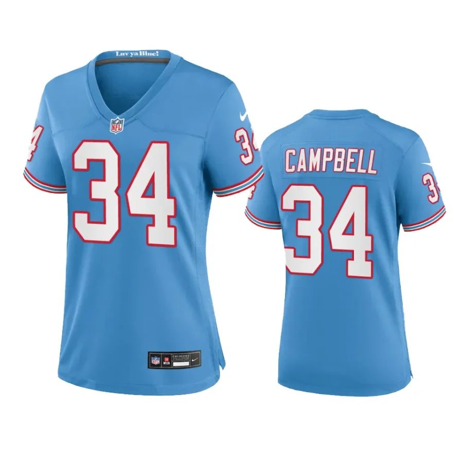 women earl campbell titans oilers throwback game light blue jersey