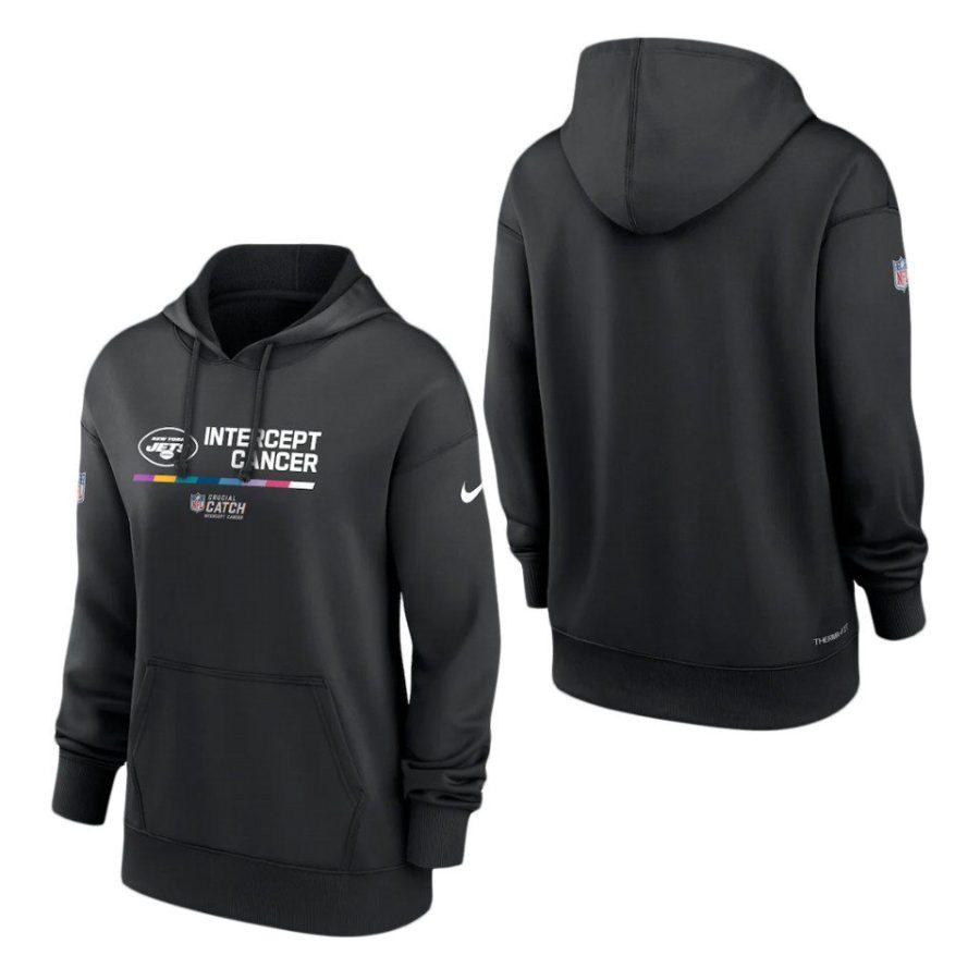 women jets black 2022 nfl crucial catch therma pullover hoodie