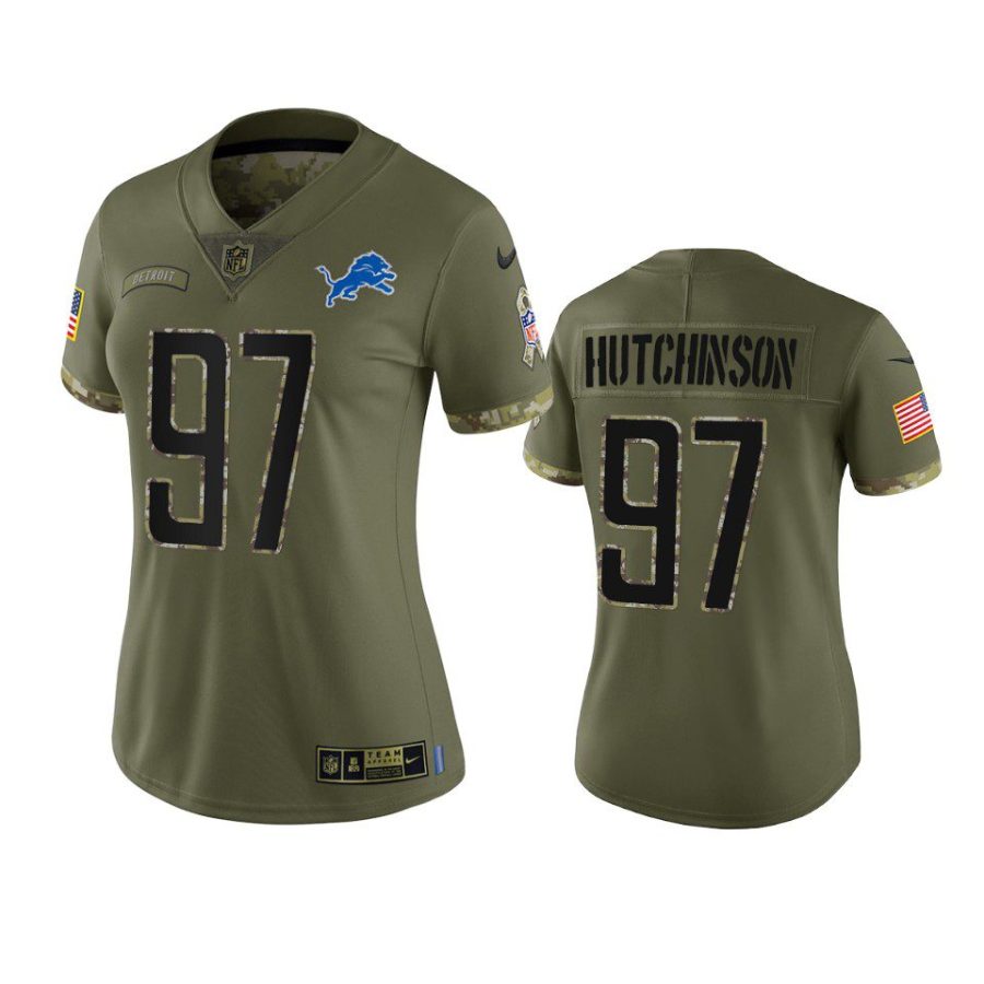 women lions aidan hutchinson olive limited 2022 salute to service jersey