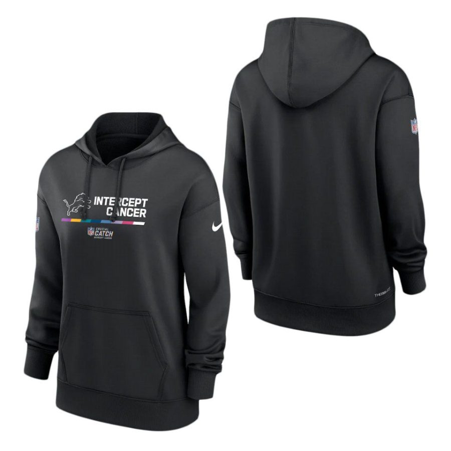 women lions black 2022 nfl crucial catch therma pullover hoodie