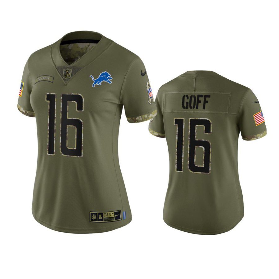 women lions jared goff olive limited 2022 salute to service jersey