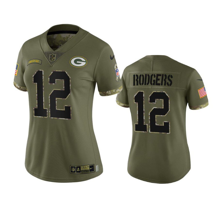 women packers aaron rodgers olive limited 2022 salute to service jersey