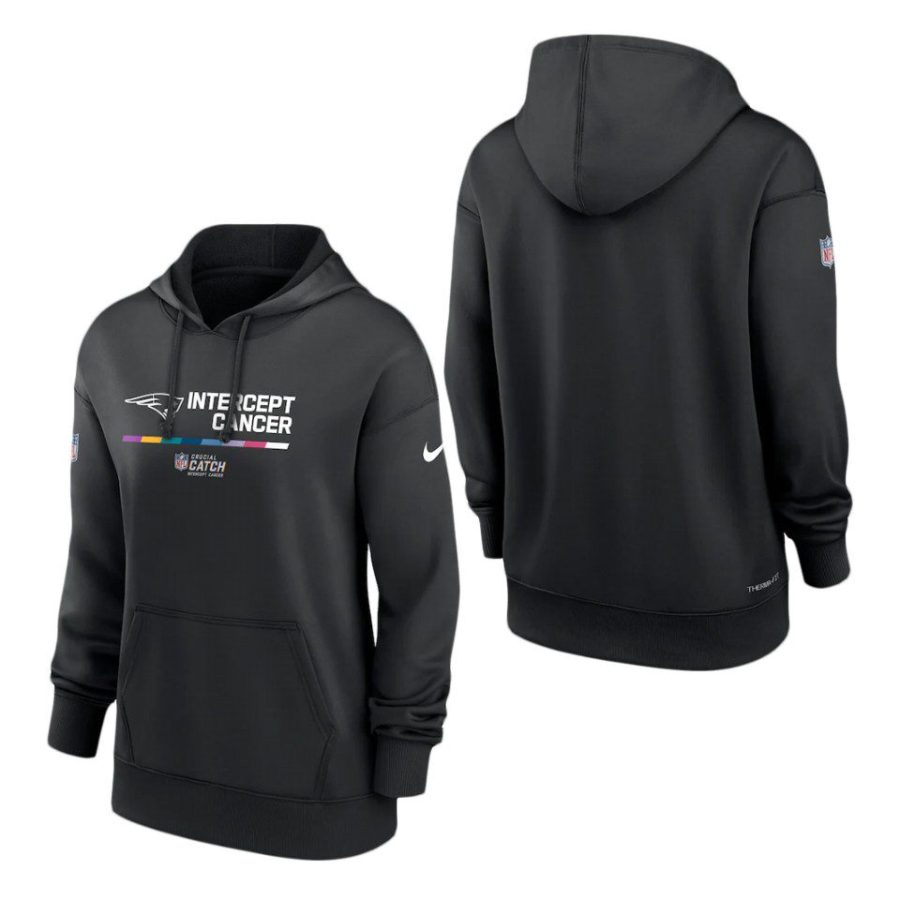 women patriots black 2022 nfl crucial catch therma pullover hoodie