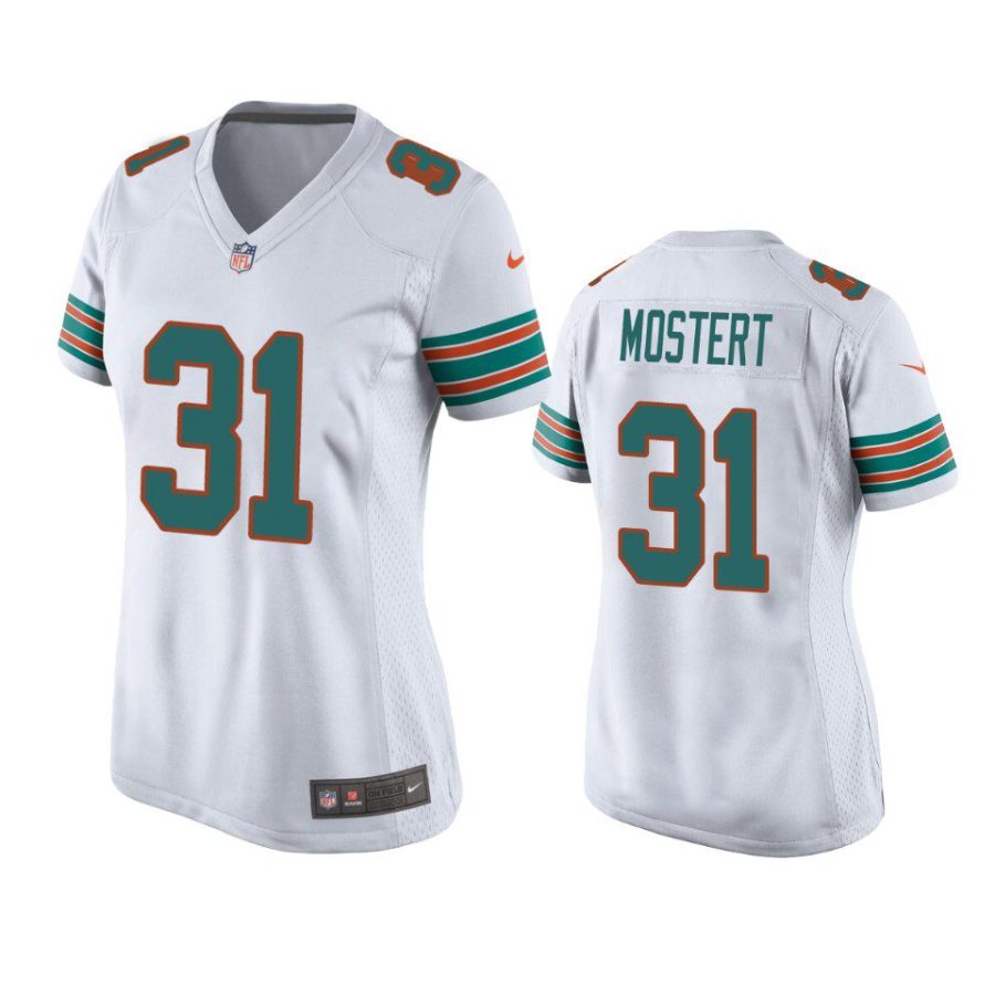 women raheem mostert dolphins throwback game white jersey